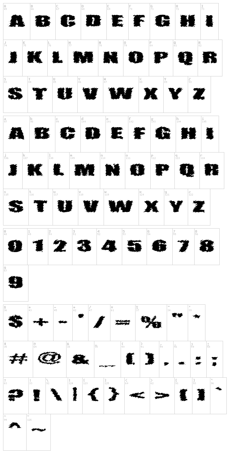 VTC Angora Chik font map
